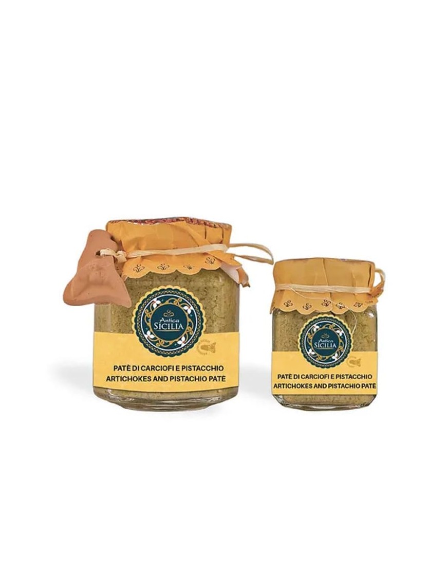 Patè di carciofi e pistacchio dell'azienda "Antica Sicilia", caratterizzato da un sapore gustoso e da un colore vivace