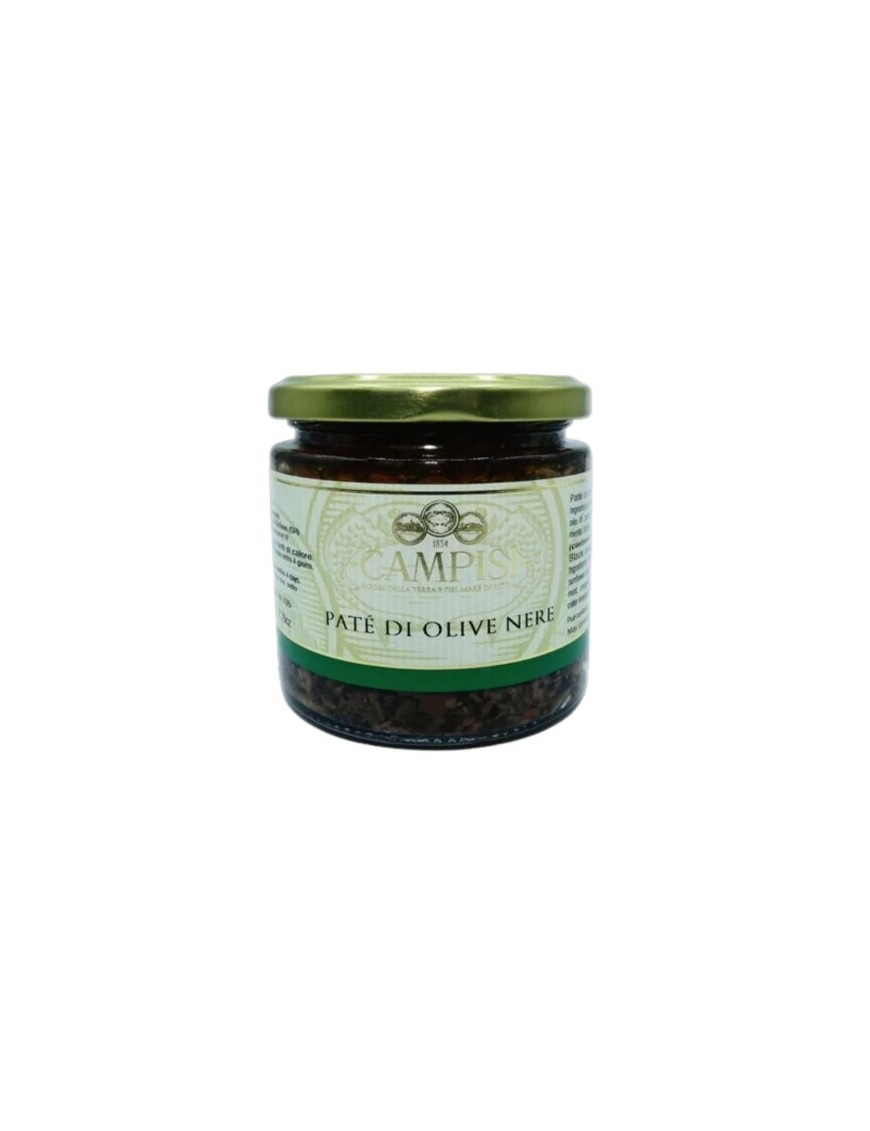 Patè di olive nere siciliane al naturale caratterizzato da un sapore gustoso e in aggiunta a questo un colore vivace.