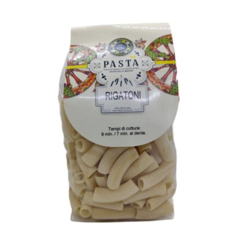deliziosi rigatoni di grano duro 100% siciliano ideali per realizzare squisiti piatti di pasta con condimenti tipici siciliani
