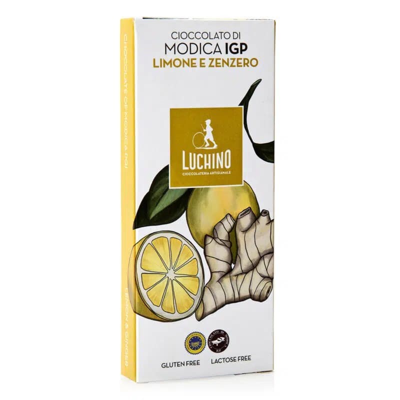 deliziosa tavoletta di cioccolato di Modica IGP arricchita sapore deciso del limone e dello zenzero