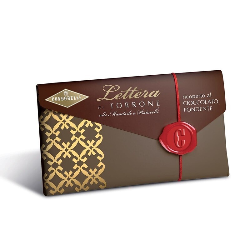 Lettera torrone siciliano condorelli al cioccolato fondente croccante unico con un gusto inconfondibile un colore vivace