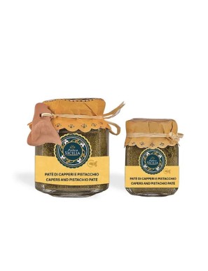 Patè di capperi e pistacchio dell'azienda "Antica Sicilia" caratterizzato da un sapore gustoso e da un colore vivace